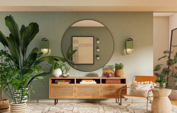 bamboo furniture with indoor plants home decor india