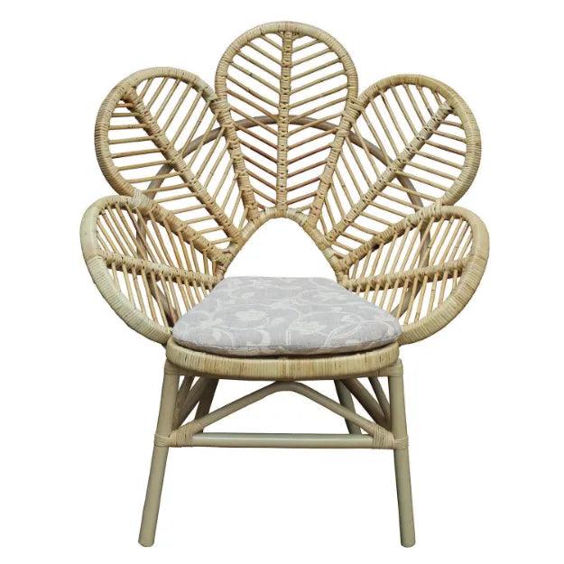 Flower Design Bamboo Cane Chair for Living Room, Lawn, Restaurant, Studio, Cafe with Cushion - swadeshibamboo