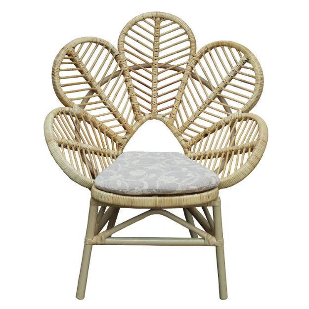 Flower Design Bamboo Cane Chair for Living Room, Lawn, Restaurant, Studio, Cafe with Cushion