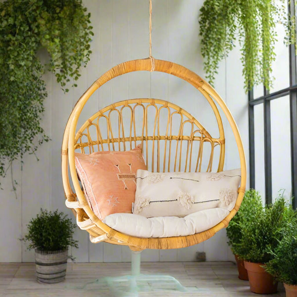 Wicker hanging chair with cushions