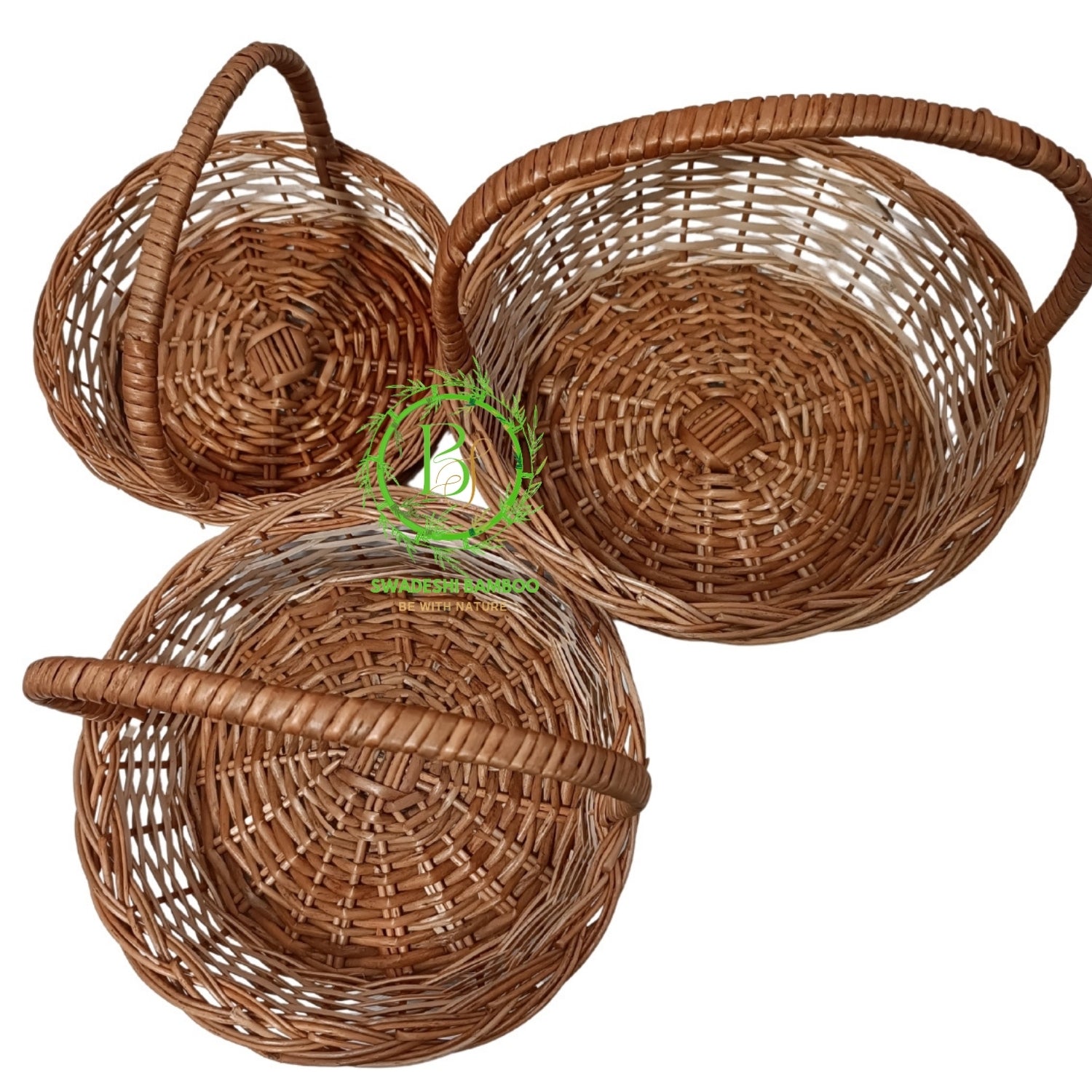 (9", 8", 7" inch) Handwoven Bamboo wicker handle basket Set of 3