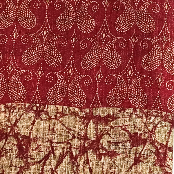 Self Printed Handloom Khadi Cotton Saree With Plain Blouse (Red)