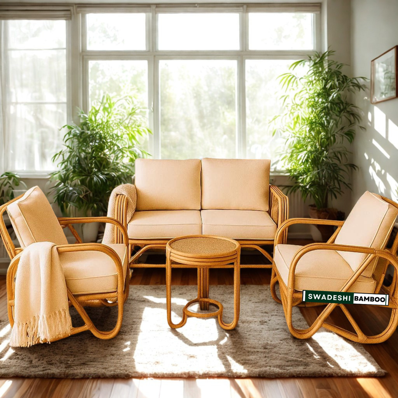 Bamboo Sofa Set with Coffee Tea Table for Living Room (2+1+1)
