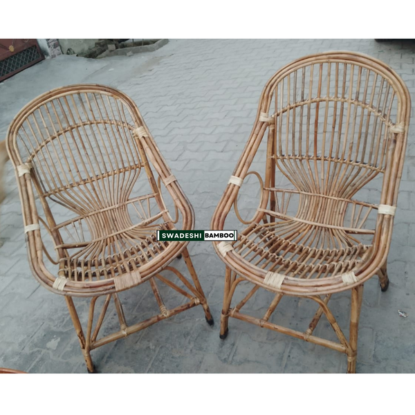 Swadeshi Bamboo Cane Rattan Arm Queen Chair (Set of 1) for Home, Office, Restaurant, Hotel, Garden & Balcony