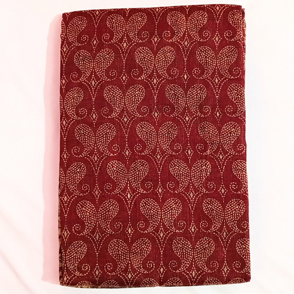 Self Printed Handloom Khadi Cotton Saree With Plain Blouse (Red)