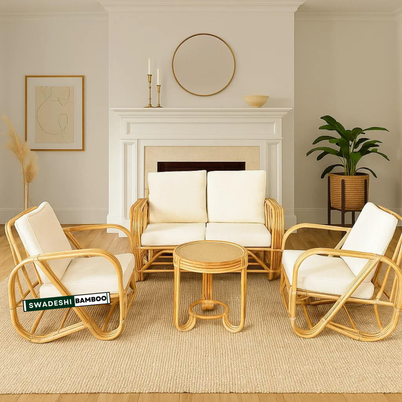 Bamboo Sofa Set with Coffee Tea Table for Living Room (2+1+1)