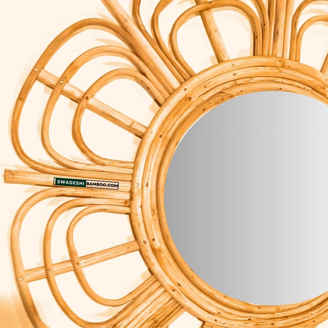 Swadeshi Bamboo Cane rattan Flower Mirror, Decorative Mirror, Boho Mirror, Living Room Decor, Wall decor mirror