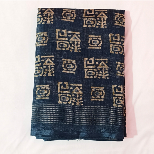Handloom Bamboo Khadi Cotton Saree with Plain Blouse (Navy Blue)