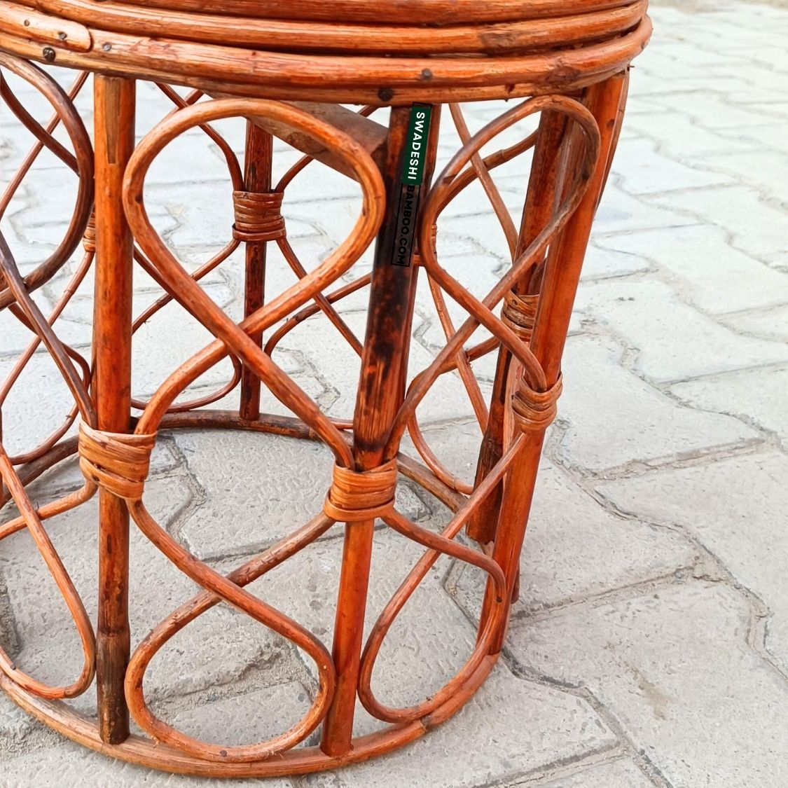 Wooden Bamboo Stool muda | Cane round Muda for Living Room, Balcony and Garden