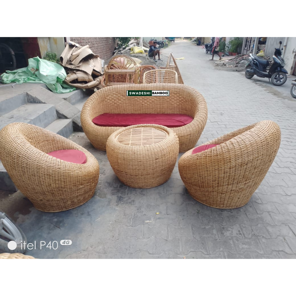 Cane Rattan Bamboo 5 Seater Bunai Apple Sofa Set For Home and Garden