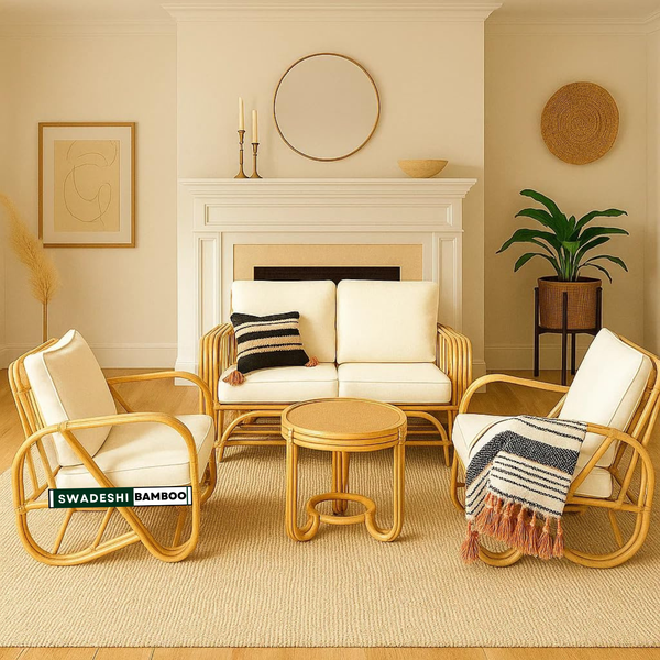 Bamboo Sofa Set with Coffee Tea Table for Living Room (2+1+1)