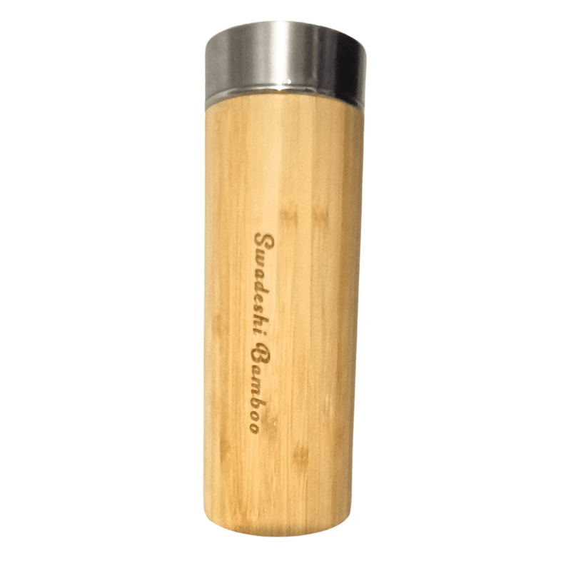 Bamboo Water Bottle | Thermos Bamboo Flask with Strainer for Tea Infusion | Hot & Cold | Unique & Stylish Bottle for Office Gym Travel-450ml | - swadeshibamboo