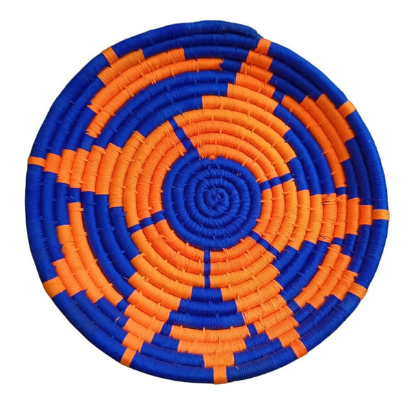 Handwoven Orange, Blue color Sabai Grass Wall Plate 14 inches - swadeshibamboo