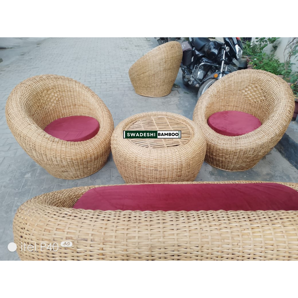 Cane Rattan Bamboo 5 Seater Bunai Apple Sofa Set For Home and Garden