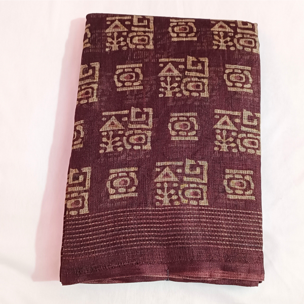 Handloom Khadi Cotton Saree Block print with Plain Blouse (Maroon)