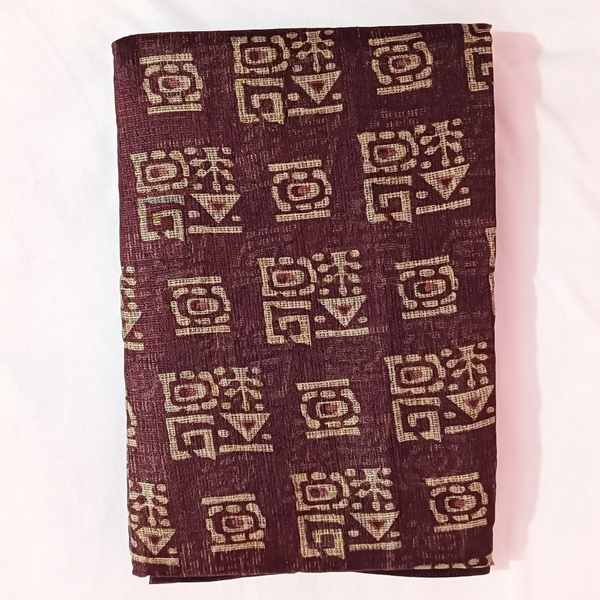 Handloom Khadi Cotton Saree Block print with Plain Blouse (Maroon)