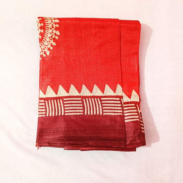 Block print Handloom Art Silk Dupatta Pink (Orange)
