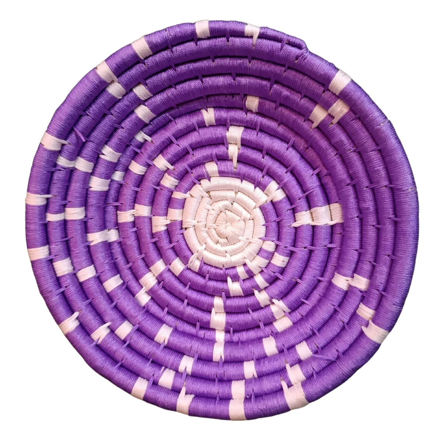 Handwoven Violet, White color Sabai Grass Wall Plate 9 inches