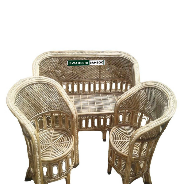 Cane Sofa Set with Table (3 Sitter + 2 No. Single Chair + 1 Center Table)