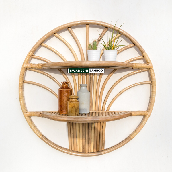 Tree Round Bamboo Shelves/Rattan Wall Shelf For Living Room, Bathroom, Kitchen, Nursery and Kids Room
