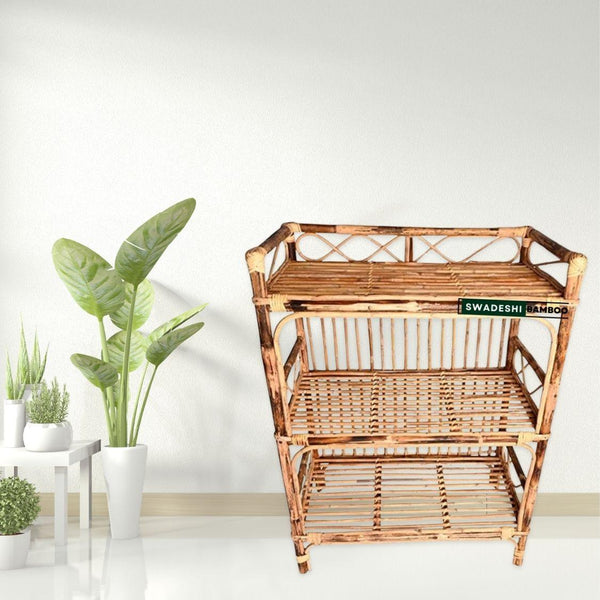 Handmade Cane Furniture Cane Book Shelf I Rack For Home Decor I Cane 3-Shelves Rack I Cane Shoe Rack I Rack For Home-Decor I Multipurpose Books, Shoes Organiser - swadeshibamboo