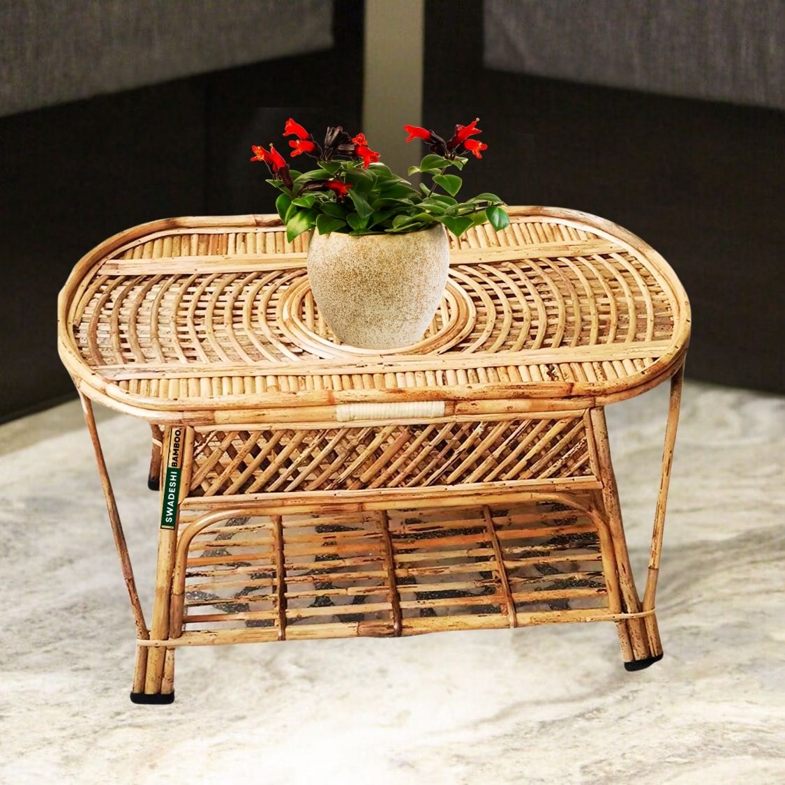 Cane Wicker Bamboo Center Table | Tea, Coffee Table for Home, Balcony, Office, Room, Garden, and Balcony