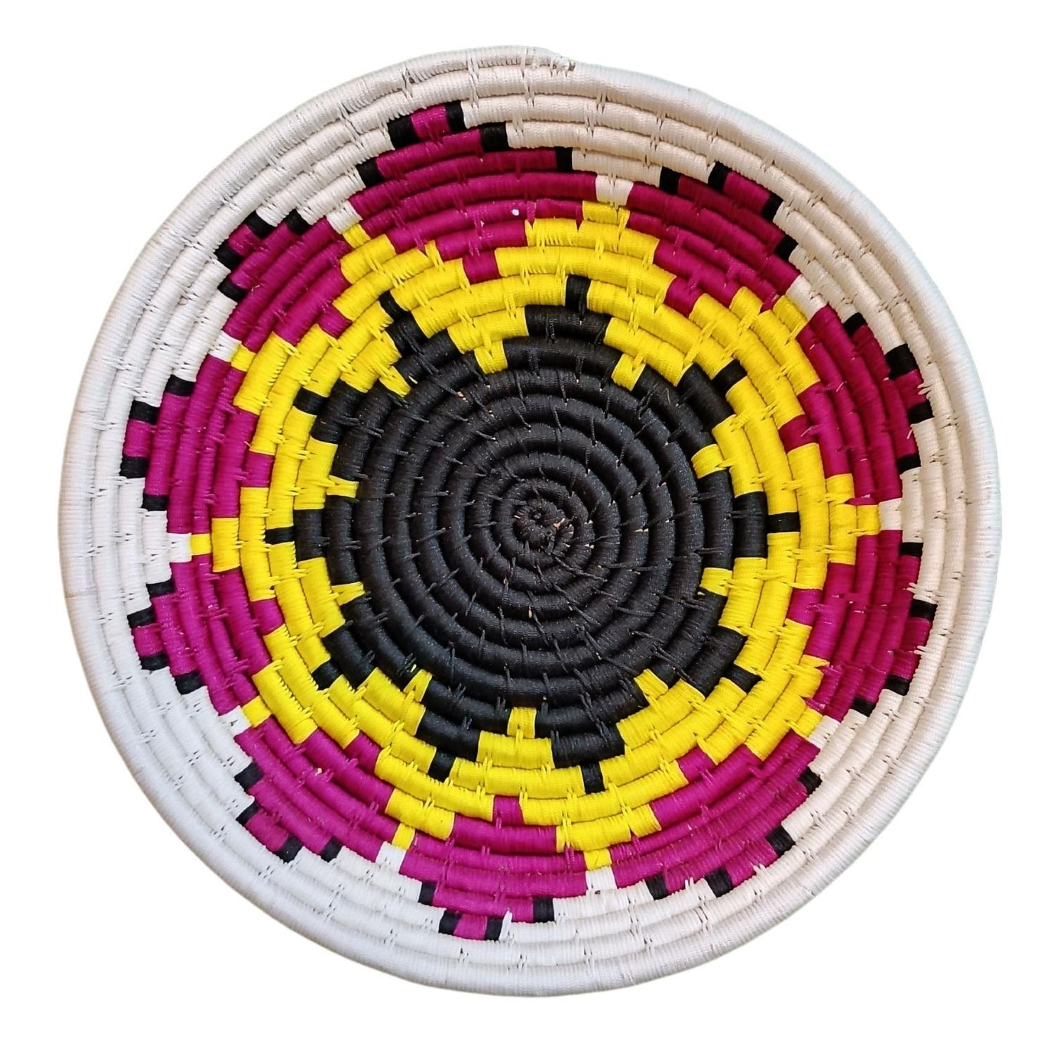 Handwoven Yellow, Pink, Black color Sabai Grass Wall Plate 12 inches