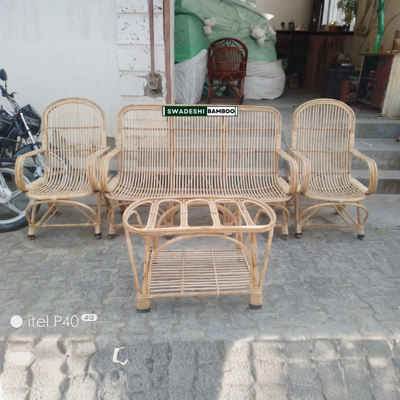 Bamboo 5 Seater Designer Sofa Set with Table For Home, Living Room & Garden