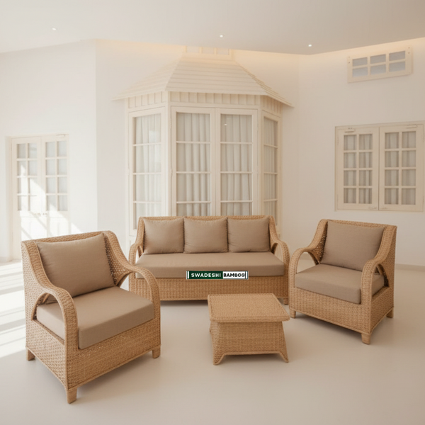 Bamboo Cane 5 Seater Sofa Set With Table