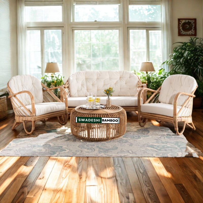 Bamboo Rattan Sofa Set | Handcrafted Cane Living Room Furniture | Eco-Friendly Bamboo Furniture