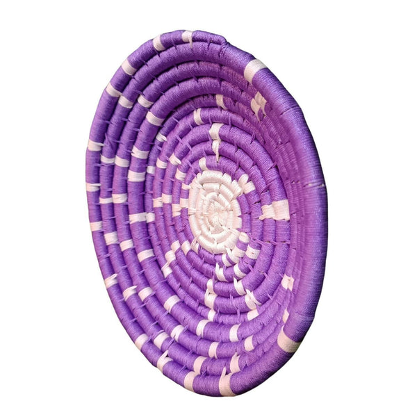 Handwoven Violet, White color Sabai Grass Wall Plate 9 inches - swadeshibamboo