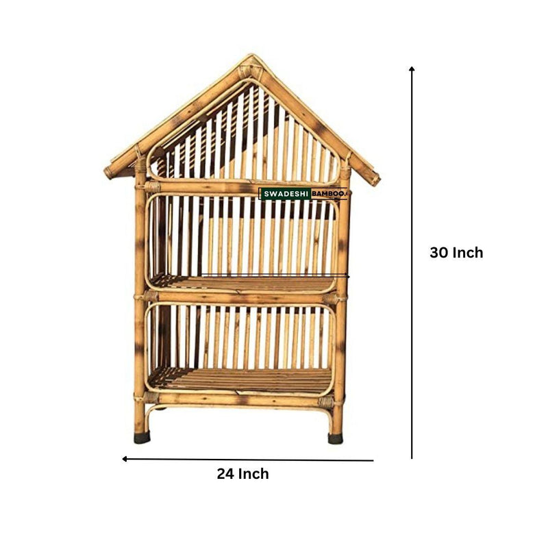 Natural Cane Bamboo Hut Shape Rack 3 Shelves - swadeshibamboo