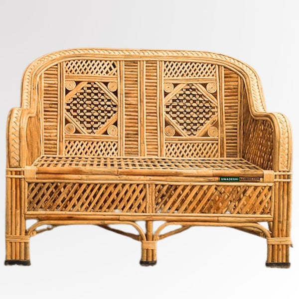 Swadeshi Bamboo Cane Rattan Sofa 2 Seater Couch for Home office Balcony & garden, reception, Hotel & Resort - swadeshibamboo