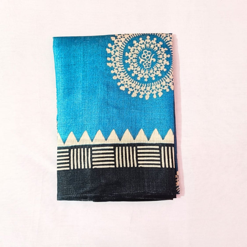 Block print Handloom Art Silk Dupatta (Blue)