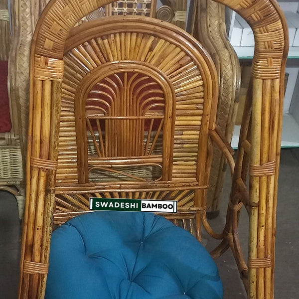 Single Seater Cane Wood Swing Chair Cane Jhula for Balcony, Patio, Garden, Hotel