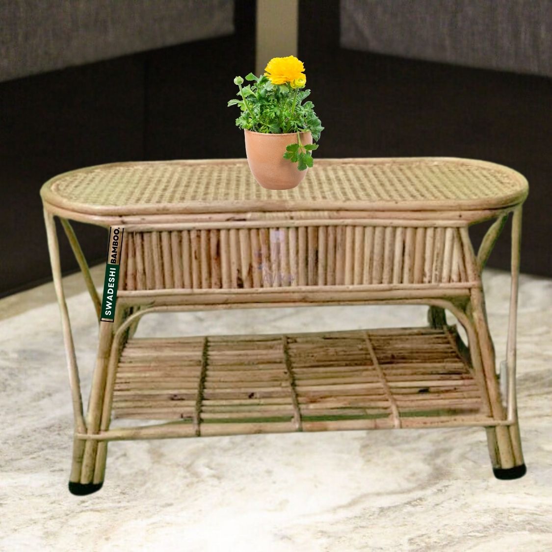 Swadeshi Bamboo Cane Wicker Center Table | Tea, Coffee Table for Home, Balcony, Office, Room, Garden, and Balcony