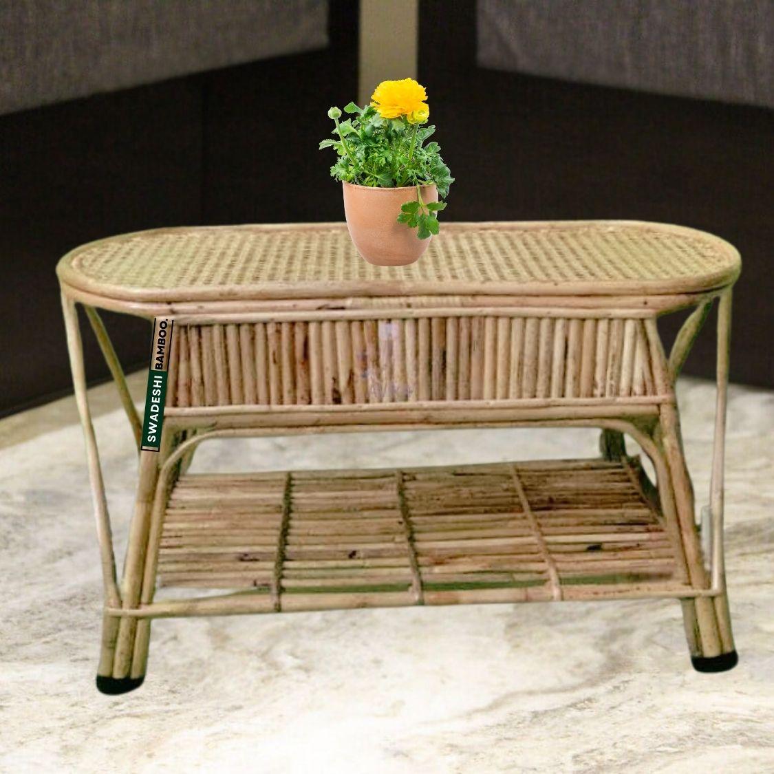 Swadeshi Bamboo Cane Wicker Center Table | Tea, Coffee Table for Home, Balcony, Office, Room, Garden, and Balcony - swadeshibamboo