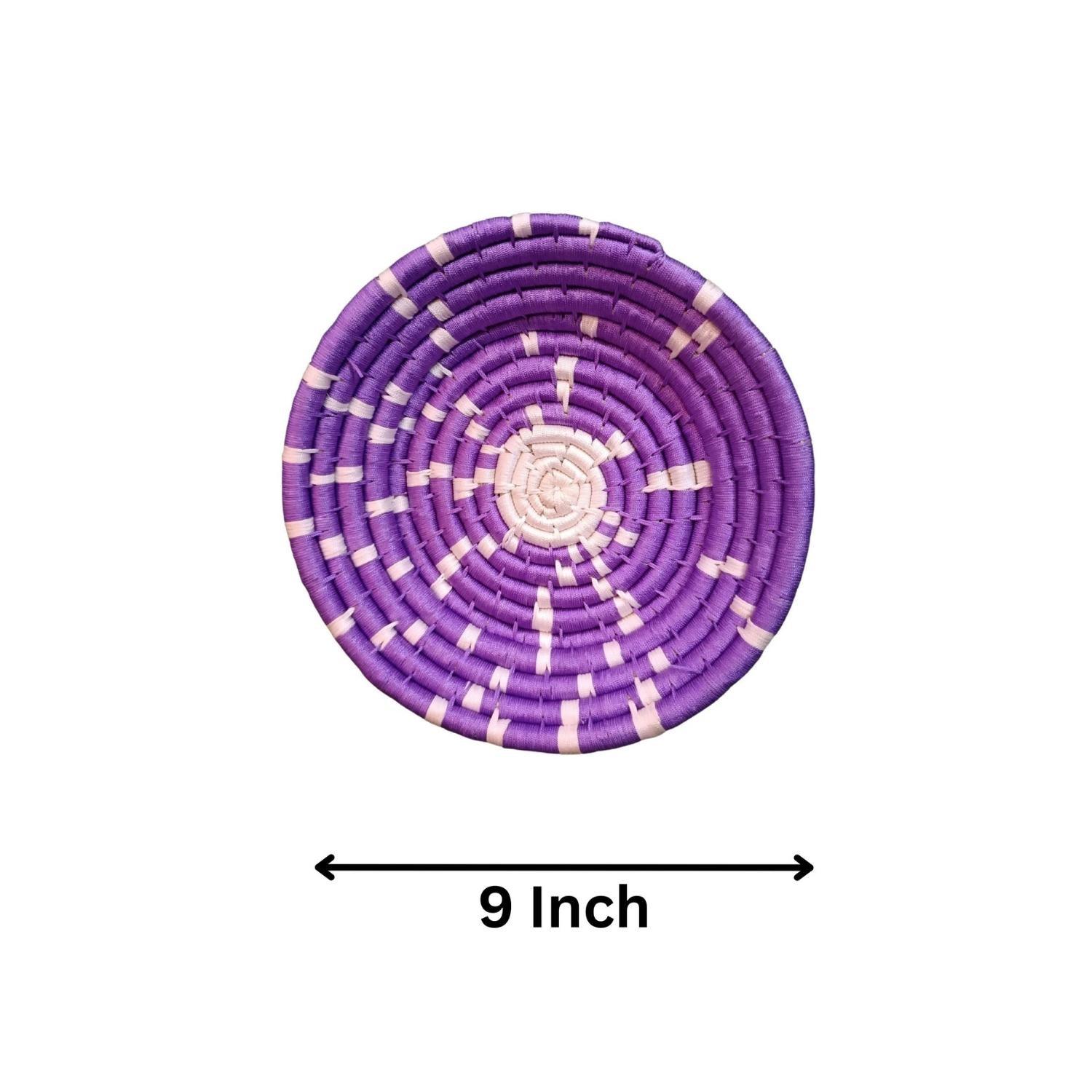 Handwoven Violet, White color Sabai Grass Wall Plate 9 inches - swadeshibamboo