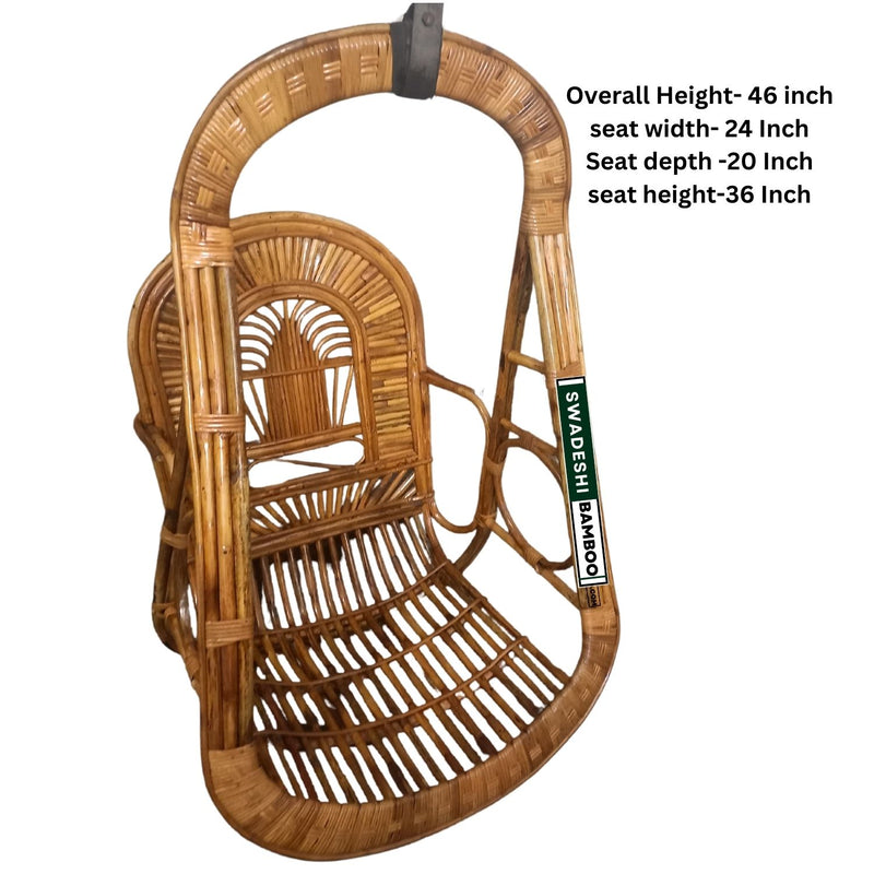 Single Seater Cane Wood Swing Chair Cane Jhula for Balcony, Patio, Garden, Hotel