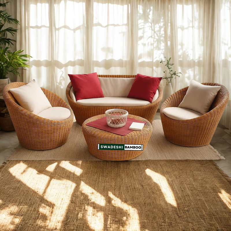 Modern Apple Weaving bamboo Sofa Set With Cushion | Modern Bamboo Funiture For Living Room, Office