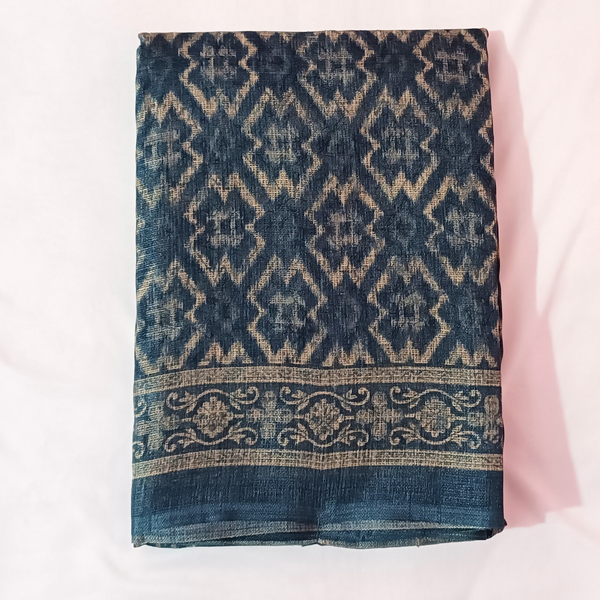 Blue Bamboo Khadi Cotton Saree with Blouse