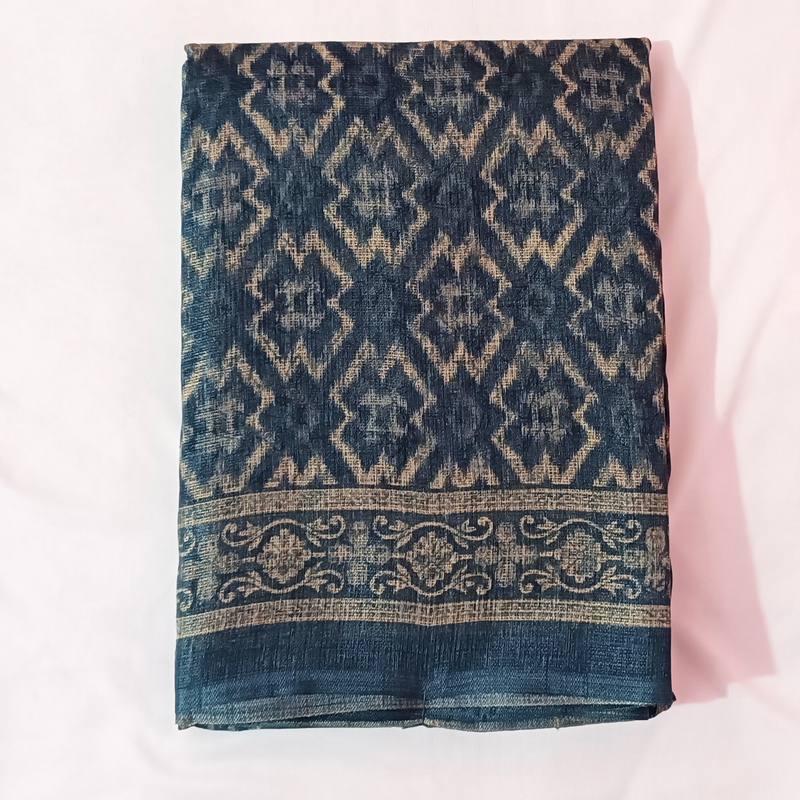 Blue Bamboo Khadi Cotton Saree with Blouse