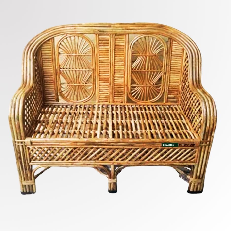 Swadeshi Bamboo Cane Rattan Sofa 2 Seater Couch for Home office Balcony & garden, reception, Hotel & Resort