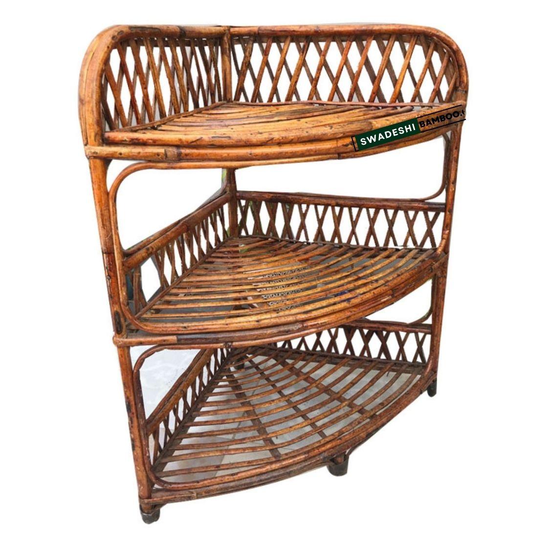 Corner Rack for Living Room, Multipurpose Rack, Book Shelf, Home Decoration(3 Shelf) - swadeshibamboo