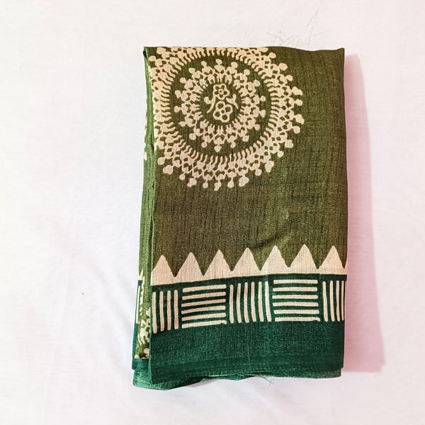 Block print Handloom Art Silk Dupatta (Green) I Women's Printed Dupatta