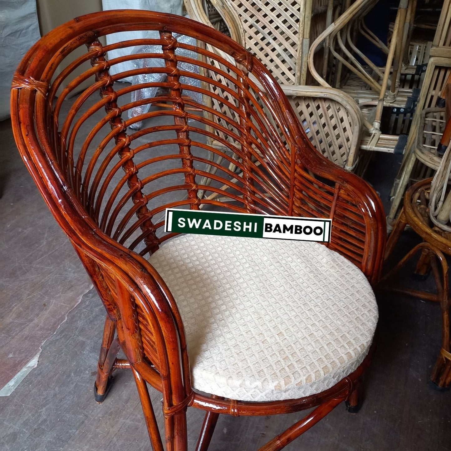 Swadeshi Bamboo Cane Rattan Arm Designer Heena Chair for Home, Office