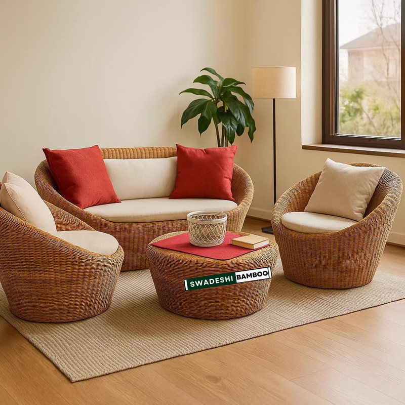 Modern Apple Weaving bamboo Sofa Set With Cushion | Modern Bamboo Funiture For Living Room, Office