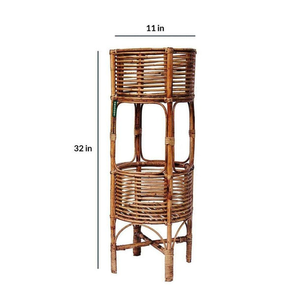 Swadeshi Bamboo Rattan Bamboo Cane Wooden standing Planter Stand for home garden, Balcony, Living, and office 32*11 Inch - swadeshibamboo