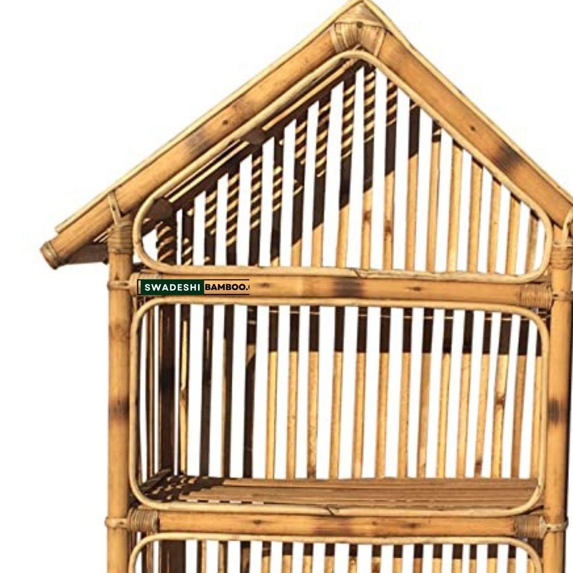 Natural Cane Bamboo Hut Shape Rack 3 Shelves - swadeshibamboo