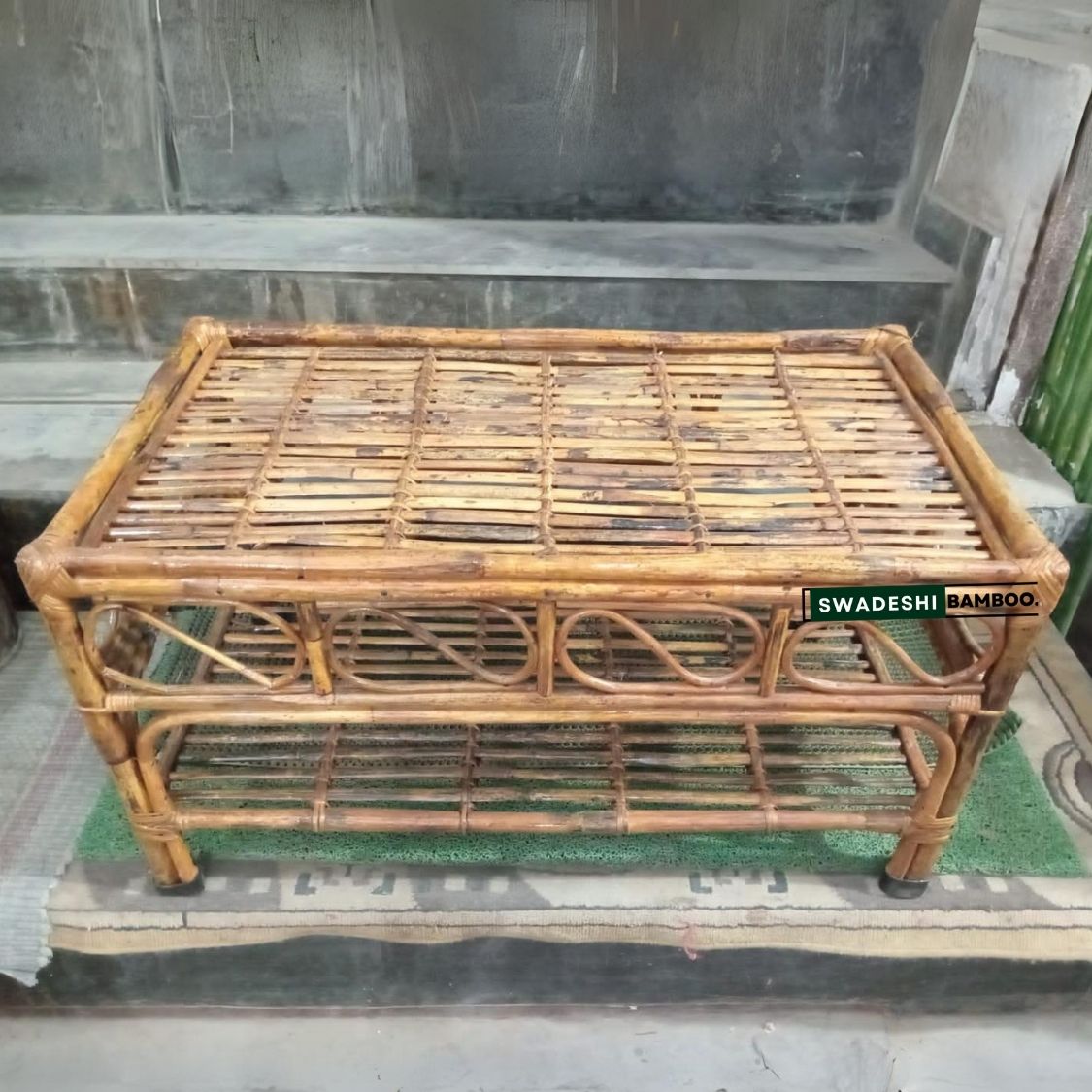 Swadeshi Bamboo Cane Rattan Coffee Tea, Snacks Table for Balcony, Office, Room, Garden Table